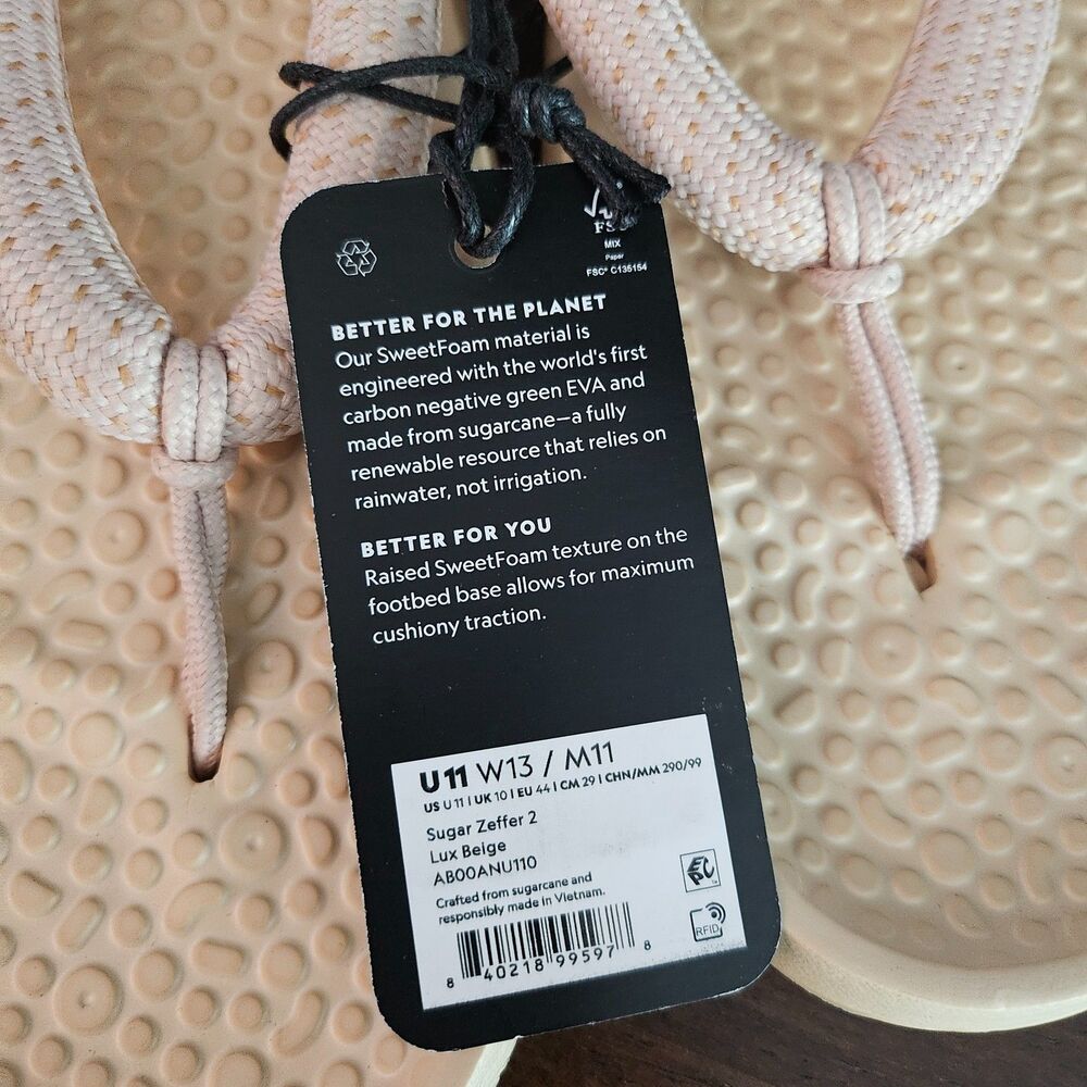 Allbirds Sugar Zeffer 2 "Lux Beige" Flip Flop Sandals Size M11 W13 New - Picture 7 of 9